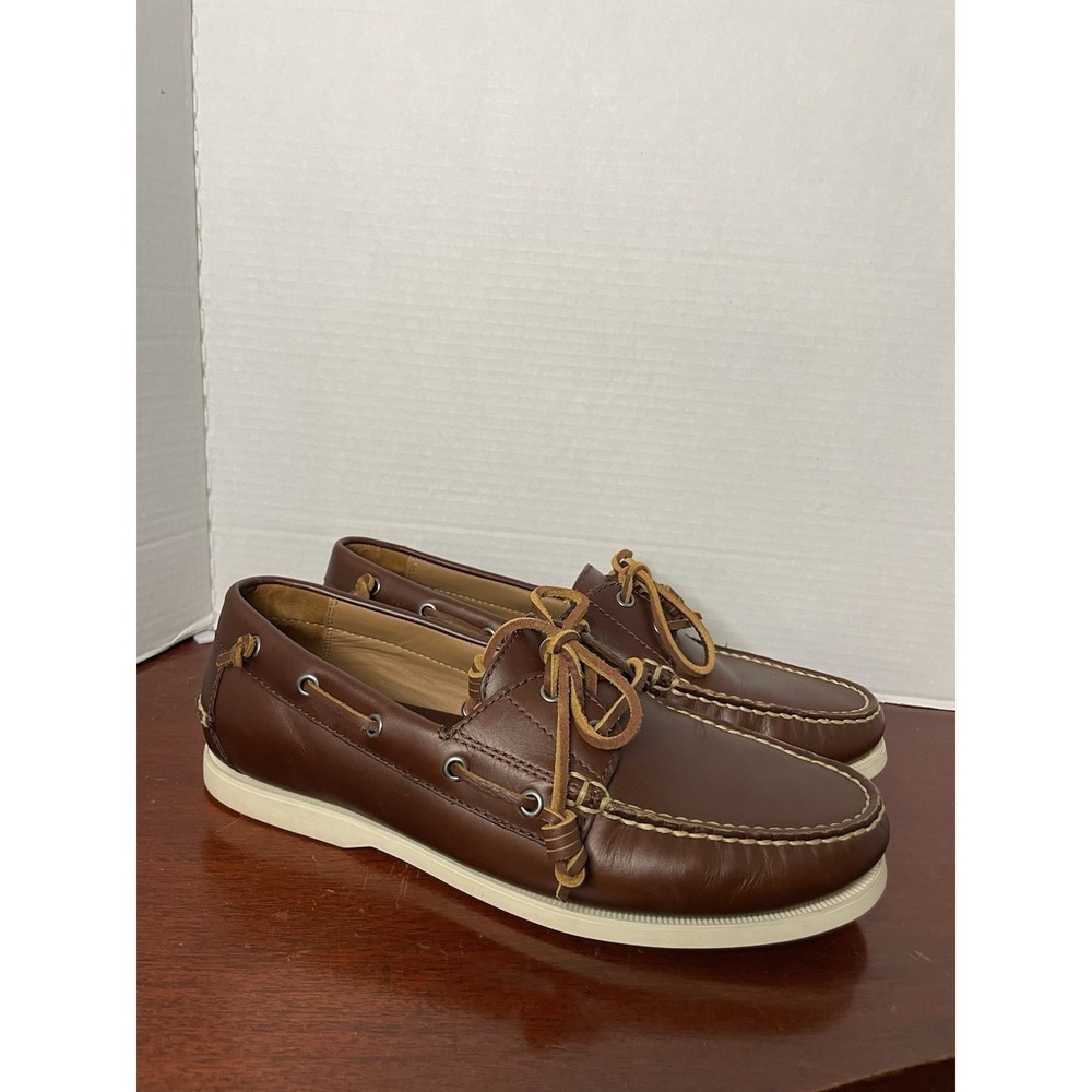 Polo Ralph Lauren Merton Leather Boat Shoe Deep Saddle Tan Brown Men Size 10.5